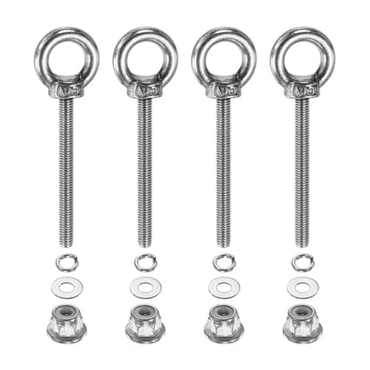 PATIKIL M3 x 30mm Shoulder Eye Bolt, 4 Pcs 304 Stainless Steel Lifting Ring Threaded Eye Bolt with Flange Lock Nuts Spring and Flat Washers for Hanging Tie Down Straps Outdoor Indoor - size: M3 x 30mm