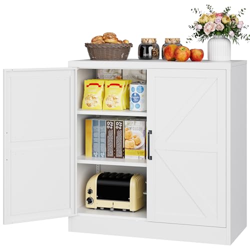 Metal Storage Cabinet with Doors & Adjustable Shelves, 36" Tall Farmhouse Pantry Cabinet, Small Sideboard for Kitchen, Dining, Living & Laundry Room, White - color: White, size: 36"H