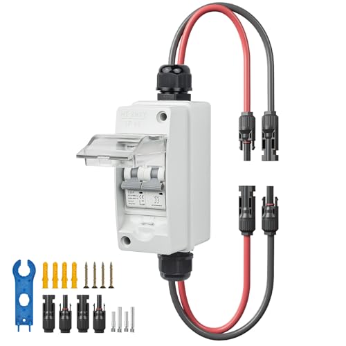 Solar Panel Disconnect Switch 400V DC/AC 20A Miniature Circuit Breaker with DIN Rail Box Enclosure Outdoor Small Breaker Box IP65 Waterproof UV-Proof for Solar PV Homes, Battery (20 Amp) - style: 400V 20A