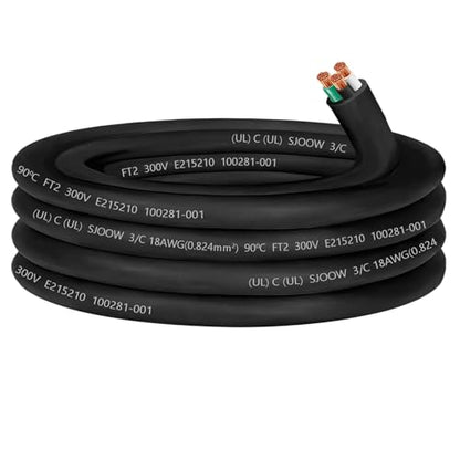 25ft SJOOW 18/3 Wire SJOOW Portable Power Cable,18 Gauge 3 Conductor Wire - size: 25 FT, style: 18AWG(3-Conductor)