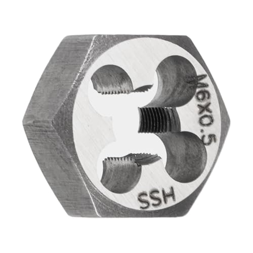 HARFINGTON Hex Threading Die M6 x 0.5 Metric Thread Right Hand High Speed Steel Rethreading Fixed Die Screw Cutting Tapping Repair Tool - size: M6 x 0.5