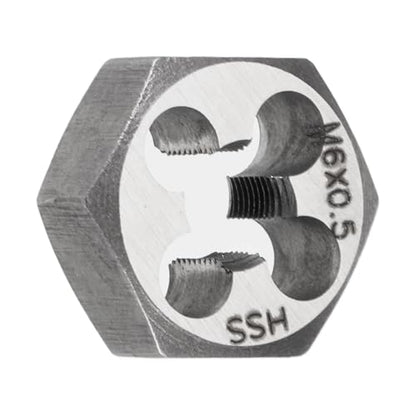 HARFINGTON Hex Threading Die M6 x 0.5 Metric Thread Right Hand High Speed Steel Rethreading Fixed Die Screw Cutting Tapping Repair Tool - size: M6 x 0.5
