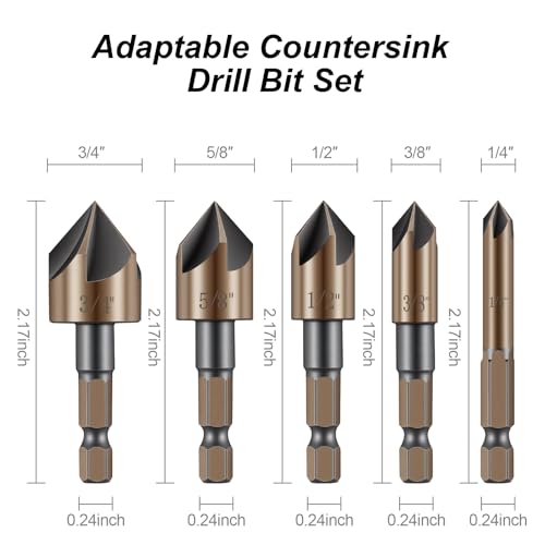 5PCS HSS Countersink Drill Bits for Metal, Counter Sink Drill Bit for Wood - style: HSS Countersink Drill