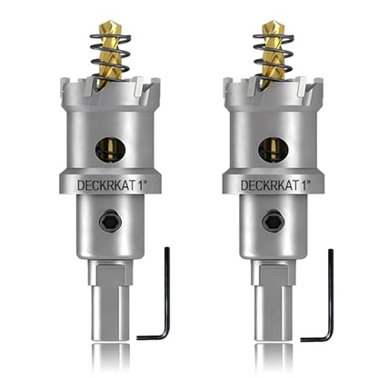 2-Pack 1" TCT Hole Saws for Hard Metal, Heavy Duty 25mm Tungsten Carbide Tipped Hole Cutters Set with Spring-Loaded Pilot Drill Bits for Stainless Steel, Metal, Iron, and Plastic - size: 1" (25mm)