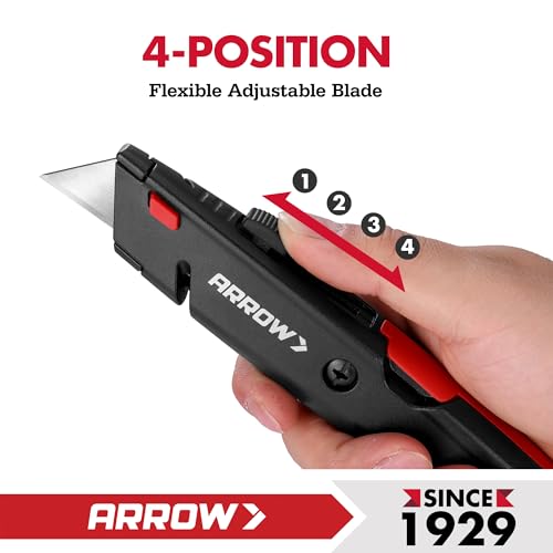 ARROW Retractable Box Cutter, Quick Change Utility Knife with 4 SK2 Blades - size: 7" x 1.25" x 0.75"