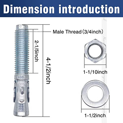 3/4 Concrete Anchors, 3/4 Wedge Anchors Bolts, 4-1/2" L, 10 Pcs - size: 3/4" x 4-1/2"