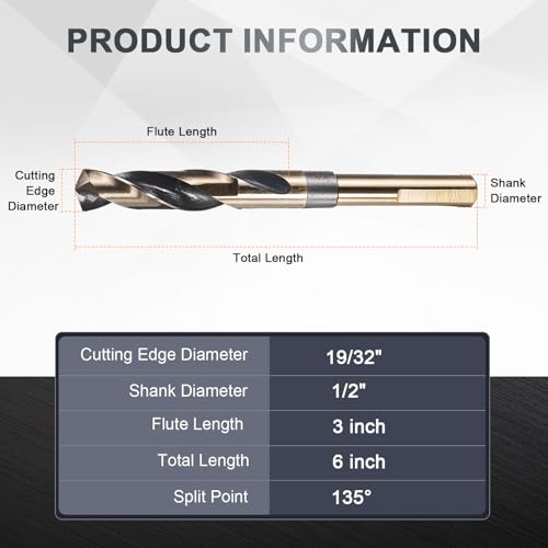 uxcell 19/32" Drill Bit 1/2" Reduced Shank 3-Flat M35 5% Cobalt HSS - size: 19/32" with 1/2" Shank