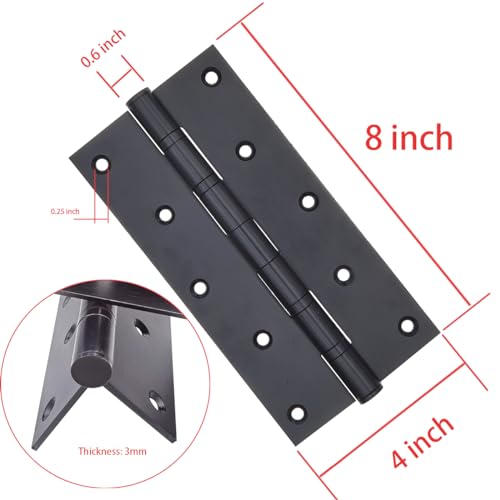 2 Pcs 8 Inch Stainless Steel Ball Bearing Door Hinges with Square Corner for Heavy Duty Wood Door,1/8 Inch Thickness Matte Black (Black) - color: Black