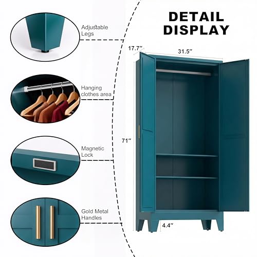 71" H Pantry Cabinet,Metal Storage Cabinets with Doors and Shelves,Tall Food Kitchen Cabinets,Farmhouse Kitchen Cabinet,Freestanding Cabinet - color: Blue, size: 71"H-D