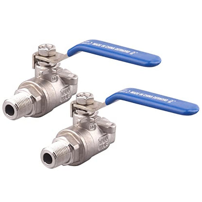 DERNORD 2 Pack Full Port Ball Valve 3/8 Inch - Male x Female Stainless Steel 304 Heavy Duty for Water, Oil, and Gas, 1000WOG - size: 3/8 Inch NPT, style: Pack of 2