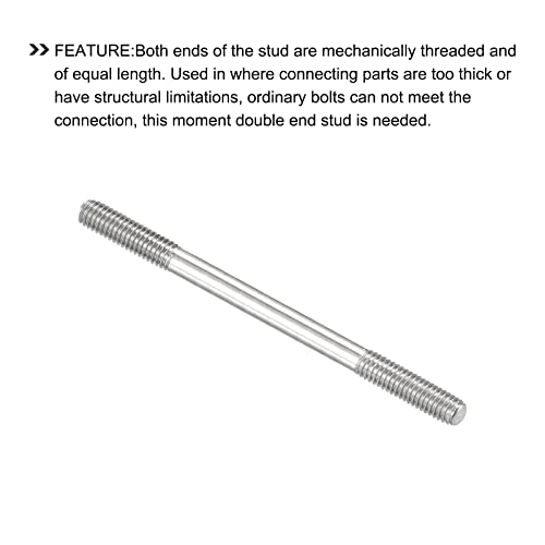 METALLIXITY Double Ended Stud Screws (M3 Thread 50mm Length) 10pcs, 304 Stainless Steel Dual Threaded Rod Bolts - for House Maintenance - size: M3x50mm