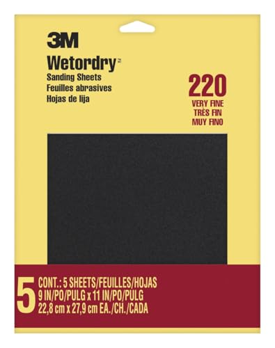 3M Wetordry Sandpaper, 5 Sheets, 9 in x 11 in, 220 Grit