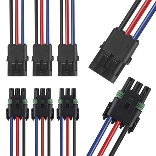 MUYI Weatherpack Pack Connector 3 Sets 3 Pin 14AWG Electrical Connectors - size: 3wire connector(3 sets)