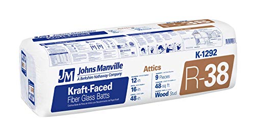 Johns Manville 331 SQFT 8 Bags of R 38 Kraft Faced 15 by 48 High Density Fiberglass Fits 2X10 attic