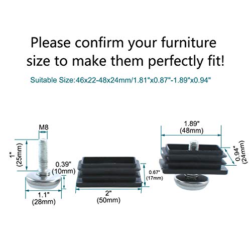 uxcell Adjustable Leveling Feet 25 x 50mm Rectangle Inserts Furniture Glide 8 Sets