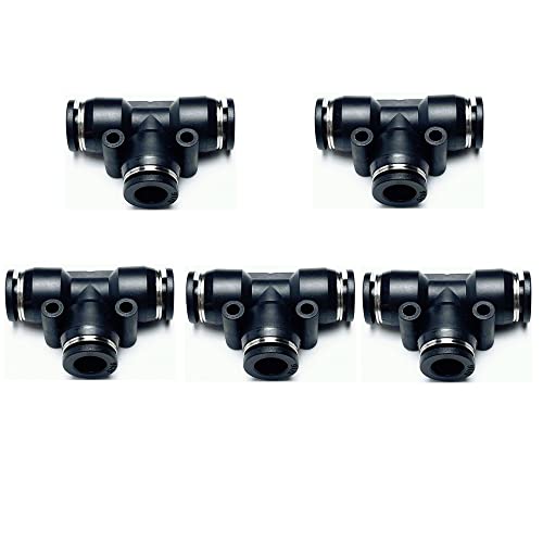 PNEUMATIC Black Plastic Push To Connect Fittings 5/16 Inch Tube OD Tee Connector Push Fit Fittings PE-5/16(Pack of 5) - color: Black, size: 5/16"OD
