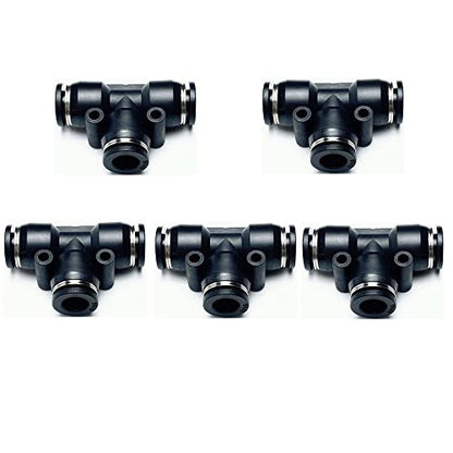 PNEUMATIC Black Plastic Push To Connect Fittings 5/16 Inch Tube OD Tee Connector Push Fit Fittings PE-5/16(Pack of 5) - color: Black, size: 5/16"OD