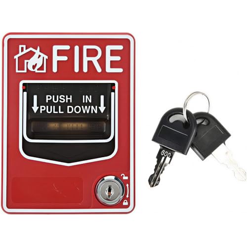 Manual Pull Station Fire Alarm, Emergency Alarm Station with Key, Dual Action Manual Call Point Fire Alarm Panic Button, Wired 9-28VDC Compatible for Alarm Siren or Panel, Includes 2 Keys