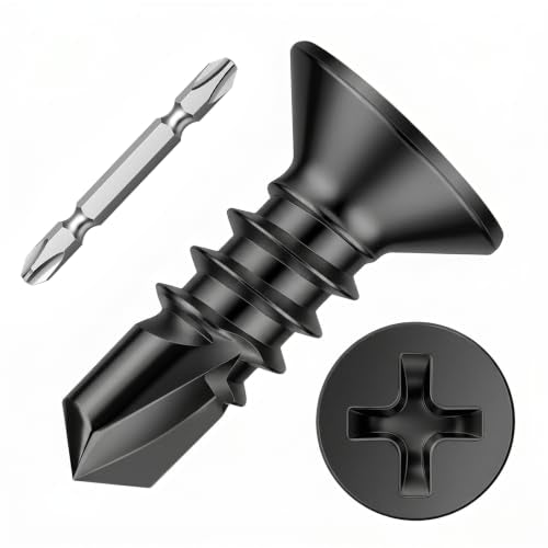 Mellewell #10 x 1/2" Black Flat Head Sheet Metal Screws, 100 PCS - color: Black, size: #10 x 1/2"