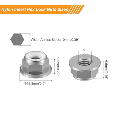 uxcell Nylon Insert Hex Lock Nuts, 10pcs - M6 x 1mm Aluminum Alloy Self-Locking Nut, Anodizing Flange Lock Nut for Fasteners(Titanium Gray) - size: M6 x 1mm