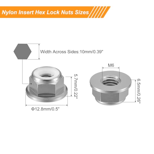 uxcell Nylon Insert Hex Lock Nuts, 10pcs - M6 x 1mm Aluminum Alloy Self-Locking Nut, Anodizing Flange Lock Nut for Fasteners(Titanium Gray) - size: M6 x 1mm