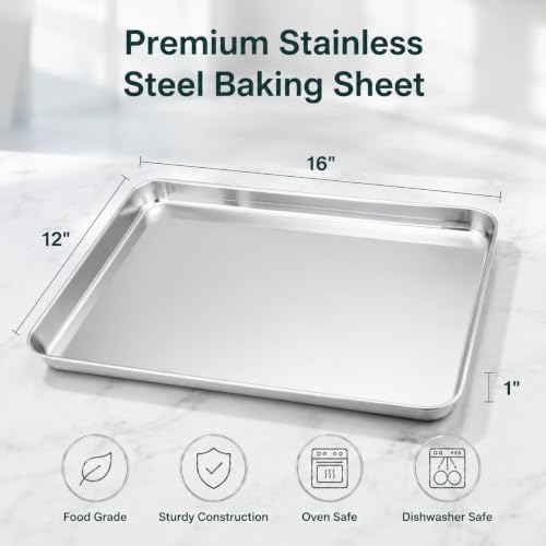 TeamFar Baking Sheet, 16" x 12" x 1" Stainless Steel Cookie Sheet Pan - size: 16" x 12" x 1"