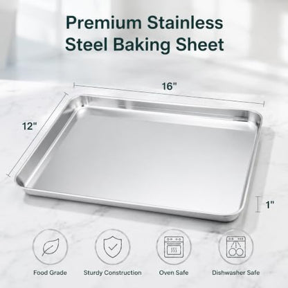 TeamFar Baking Sheet, 16" x 12" x 1" Stainless Steel Cookie Sheet Pan - size: 16" x 12" x 1"