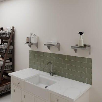 AmGood Narrow 6 in. Deep x 10 in. Wide Stainless Steel Wall Mount Shelf with Backsplash - Bathroom, Restroom & Spice Storage | NSF 18-Gauge 430, Holds 120 lbs | Bullnose Edge, Brackets Included - size: 6 in. x 10 in.