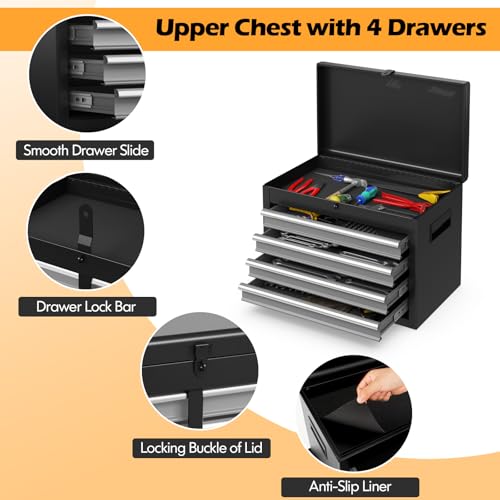 IRONMAX 2-in-1 Detachable Rolling Metal Tool Chest, 5 Drawers, Grey - color: Grey