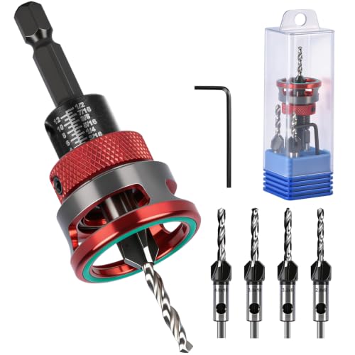 7PCS Countersink Drill Bit Set with Adjustable Depth Stop Collar, 4PCS Wood Countersink Bits for 82 Degree Woodworking, Burr-Free Drilling in Wood, Plywood & Plastic - size: 7pcs