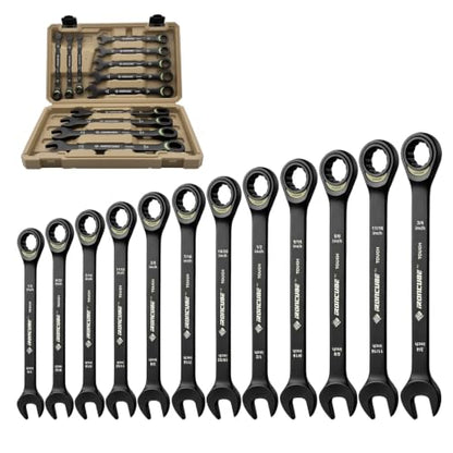 ironcube 12-Piece Ratcheting Wrench Set: SAE 1/4" to 3/4" - 72-Tooth - Tough Black - Chrome Vanadium Steel - with Organizer - size: 12 Piece SAE