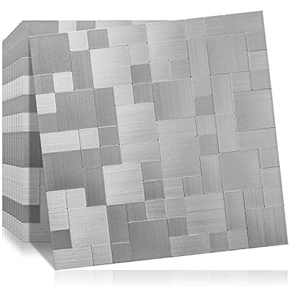 DICOFUN 10-Sheet Peel and Stick on Tile Backsplash Stainless Steel Metal for Kitchen Stove - color: Brushed Aluminum, size: 10 Sheets, 12"x12"x0.12"