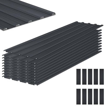 Metal Roof Panels 10Pcs Roofing Panels Galvanized Steel with Screw Resistant,Versatile and Durable Suitable for Garages,Sheds, Stables and Mobile Homes Black 70 sq.ft - color: Black, size: 10 pcs/L60.63"