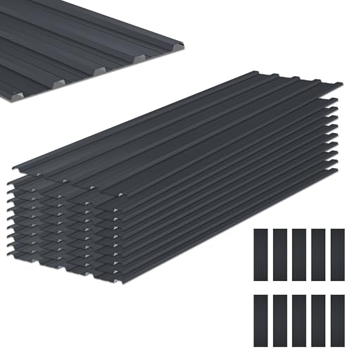 Metal Roof Panels 10Pcs Roofing Panels Galvanized Steel with Screw Resistant,Versatile and Durable Suitable for Garages,Sheds, Stables and Mobile Homes Black 70 sq.ft - color: Black, size: 10 pcs/L60.63"