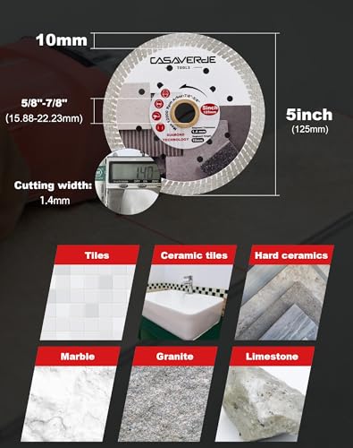 Casaverde Diamond Blade 5" Super Thin Porcelain Saw Blade for Hard Tile,Ceramic,Marble,Granite,Porcelain - size: 5 inch