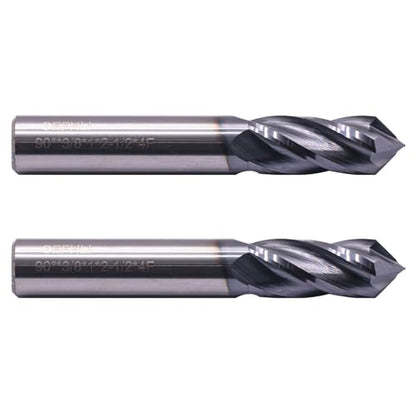 4 Flute 90° Solid Carbide Drill Mill Set(2Pcs, 3/8"), AlTiN Coated - size: 2Pcs 3/8"