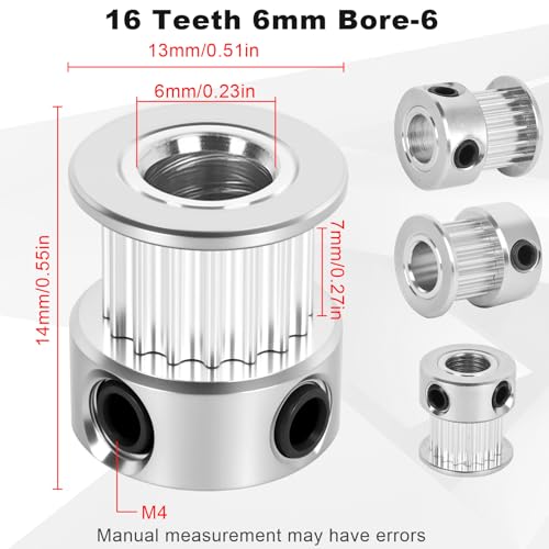 6 Pack GT2 Timing Belt Pulley 16 Teeth,6mm bore,synchronous Pulley - size: 16T-B6-6