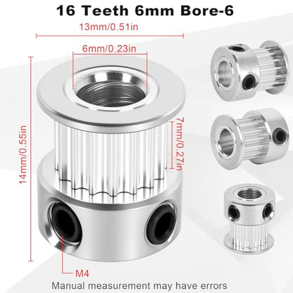 6 Pack GT2 Timing Belt Pulley 16 Teeth,6mm bore,synchronous Pulley - size: 16T-B6-6