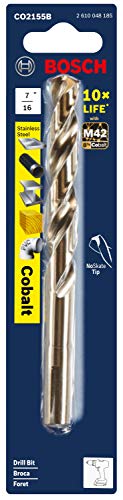 BOSCH CO2155B 1-Piece 7/16 in. x 5-1/2 in. Cobalt M42 Metal Drill Bit with Three-Flat Shank for Drilling Applications in Stainless Steel, Cast Iron, Titanium, Light-Gauge Metal, Aluminum (Pack of 4) - size: 7/16 x 5-1/2 in. (Pack of 4)