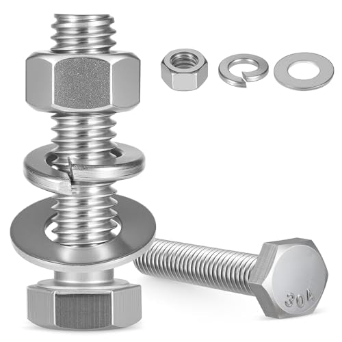 18Sets 1/4-20 x 2-1/2 Hex Head Screw Bolt,Nuts,Flat Washer Kit 304 Stainless Steel 18-8 Full Threaded - size: 1/4-20 x 2-1/2"