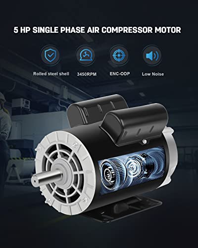5HP Air Compressor Motor 230V 3450 RPM Single Phase 56HZ Frame ODP