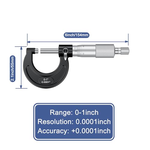 HDLNKAK Outside Micrometer 0-1"/0.0001", with Zero Wrench and Case (Black) - color: Black