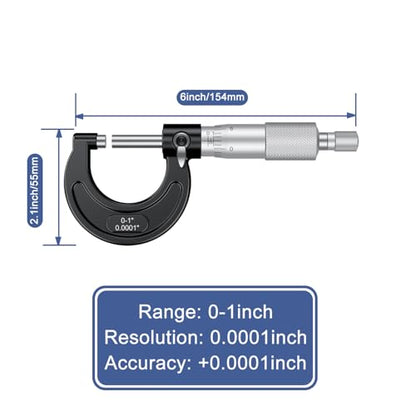 HDLNKAK Outside Micrometer 0-1"/0.0001", with Zero Wrench and Case (Black) - color: Black