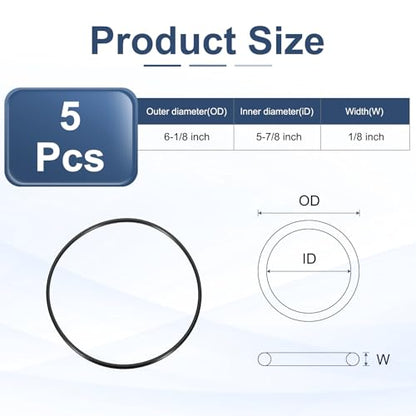 uxcell 5Pcs AS-257 O-Rings, Nitrile Rubber O-Rings 5-7/8" ID, 6-1/8" OD, 1/8" Width Round Sealing Gasket for Hydraulic Pneumatic Systems Sealing Repair (90 Durometer, Black) - size: 5-7/8" ID, 1/8" Width