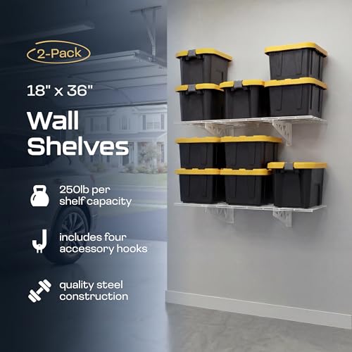 MonsterRax 18x36 White Garage Wall Shelf 2-Pack, 500lb, White - color: White, size: 18"x36"