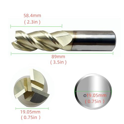 GBJ 3/4" 3 Flute Carbide End Mill Bits Smooth Machining for Aluminum Alloy - size: 3/4 in