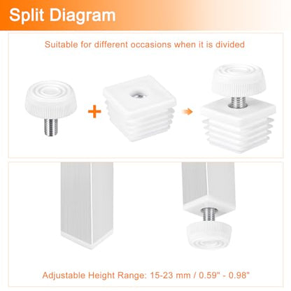 uxcell Furniture Leveling Feet, 16 Sets 30 x 30mm - Square Insert Furniture Adjustable Leveler, M8 Thread Nut Pipe Plug Blanking End Caps Insert (White) - size: 30 x 30mm