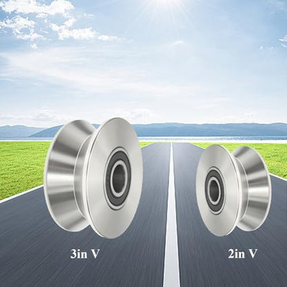 Sliding Gate Wheel Stainless Steel V Groove Wheel Heavy Duty Conveyor Rollers Industrial Caster Ball Bearing Pulley Rolling Gate Hardware Kit for Garage Door Machinery - size: 2pc 2inV