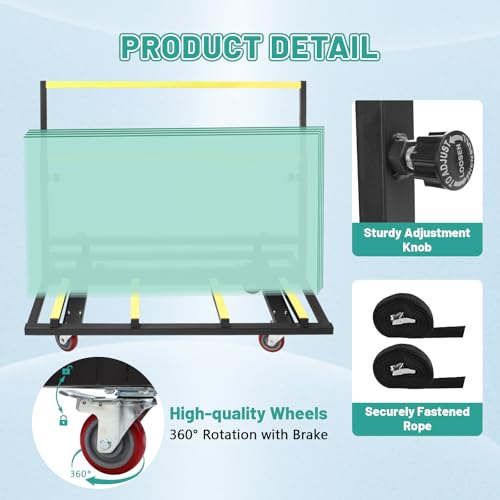 Folding Drywall Cart Heavy Duty Drywall Dolly 2200 lbs Load Capacity Panel Cart with Swivel Casters, 2-in-1 Plywood Dolly for Handling Glass, Plywood, Plasterboard