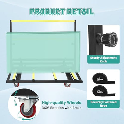 Folding Drywall Cart Heavy Duty Drywall Dolly 2200 lbs Load Capacity Panel Cart with Swivel Casters, 2-in-1 Plywood Dolly for Handling Glass, Plywood, Plasterboard